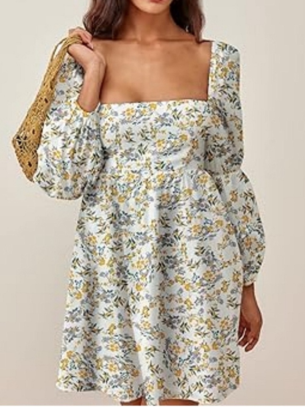 EXLURA Floral Puff Sleeve Dress Sz L, 18” PTP, 32” L